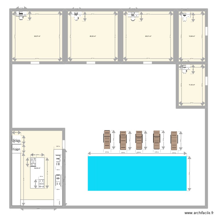 coliving. Plan de 6 pièces et 142 m2