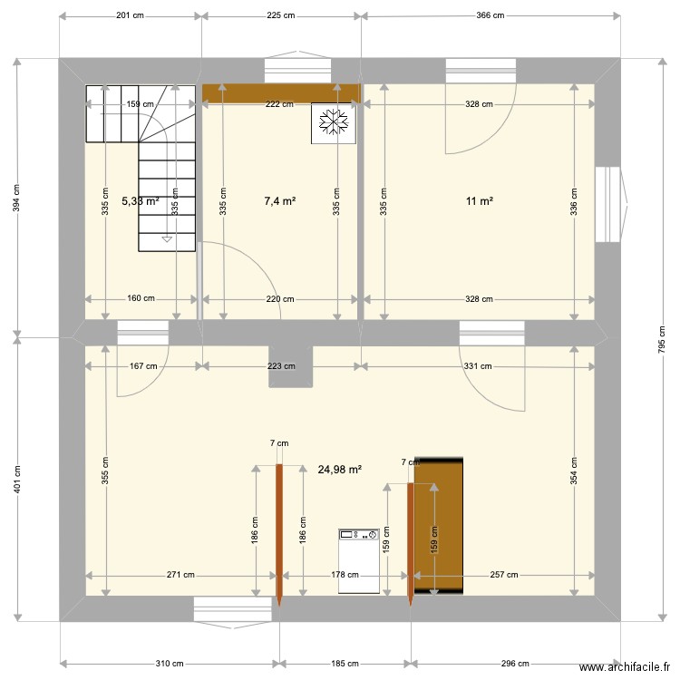 Cave V1. Plan de 5 pièces et 49 m2