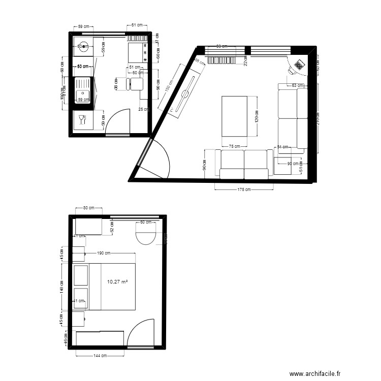 Appart estelle. Plan de 1 pièce et 10 m2