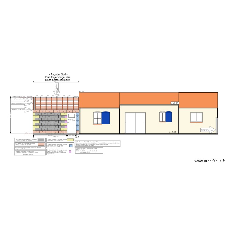 Bloc Béton Cellulaire Façade Sud 5 pannes. Plan de 0 pièce et 0 m2