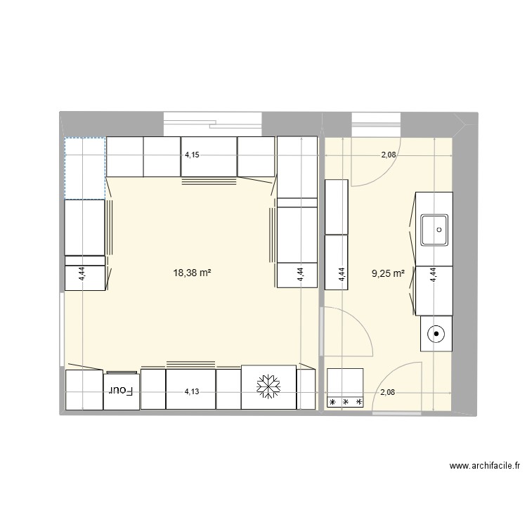 Cuisine Plan Dernière Version  . Plan de 2 pièces et 28 m2