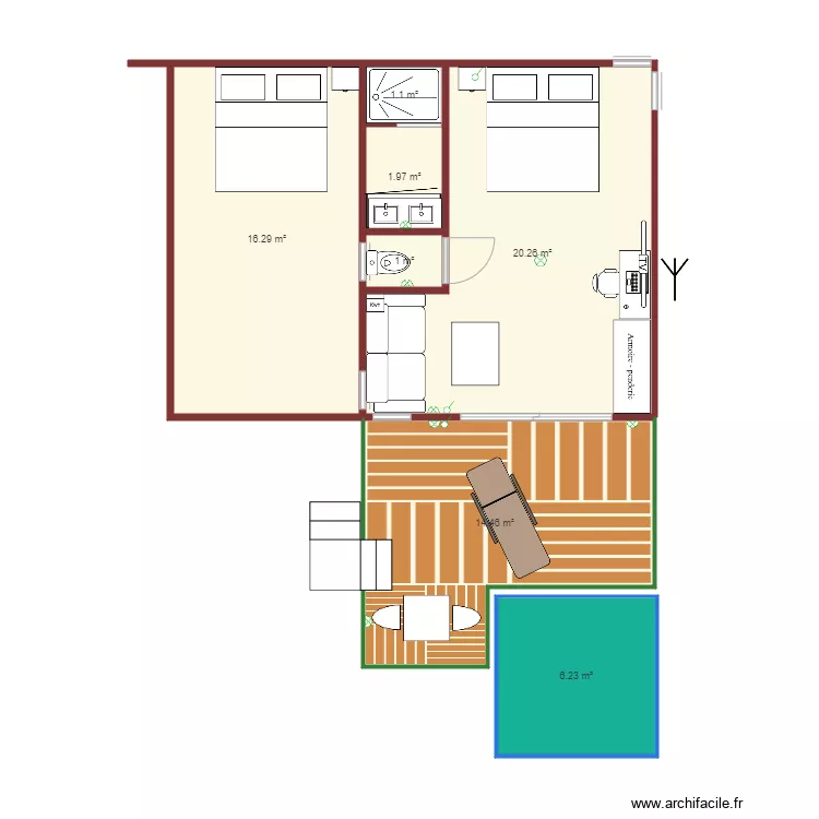 Bungalow 4p piscine longueur. Plan de 