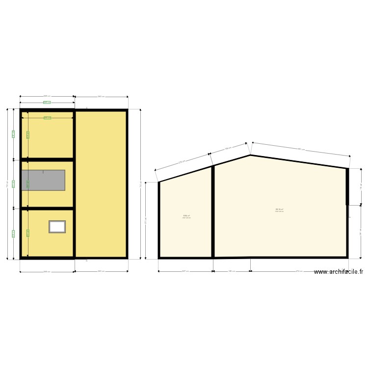 CHAMBRE-SALON DUPLEX FACADE. Plan de 6 pièces et 73 m2