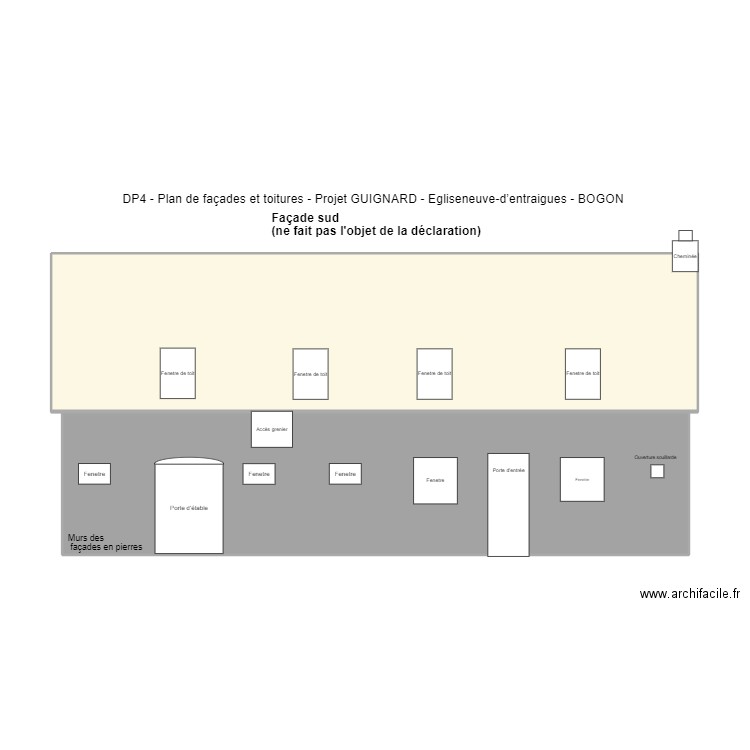 Bogon plan de facades et toit (sud). Plan de 2 pièces et 72 m2