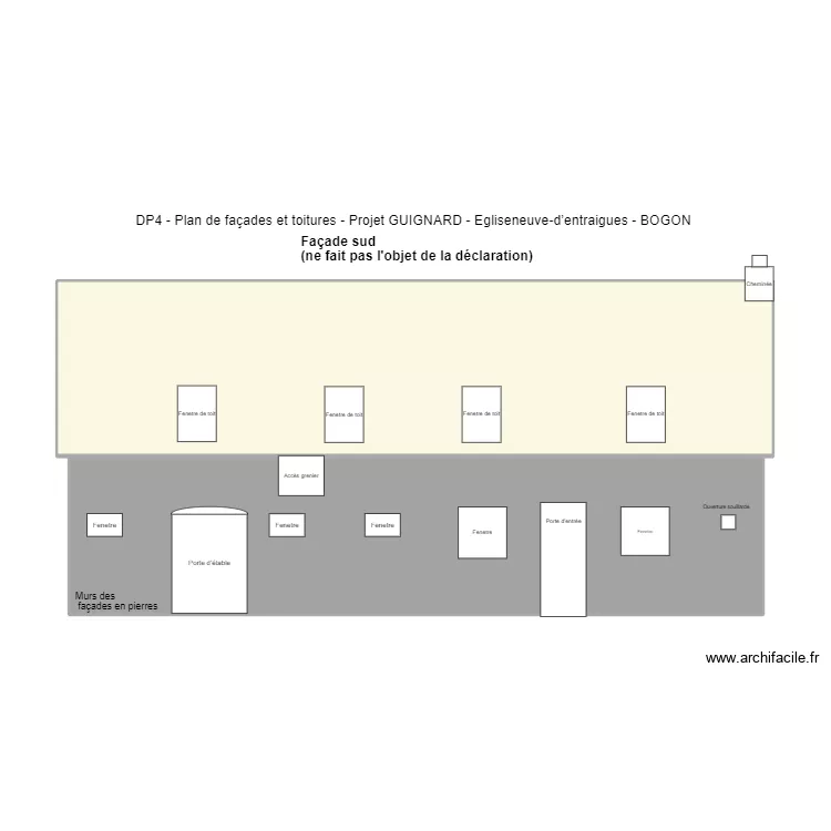 Bogon plan de facades et toit (sud). Plan de 