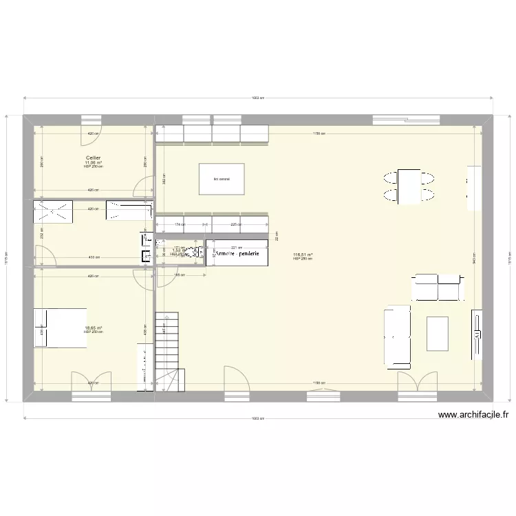 RDC maison 300 m2. Plan de 