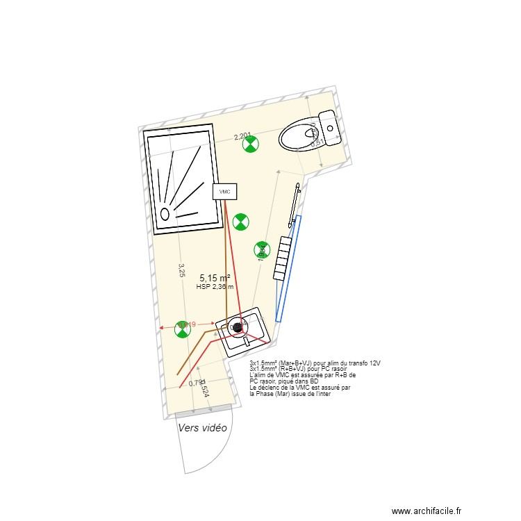 Salle de Bain Projet. Plan de 1 pièce et 5 m2