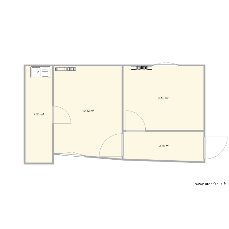 DST RDC EDL. Plan de 4 pièces et 27 m2