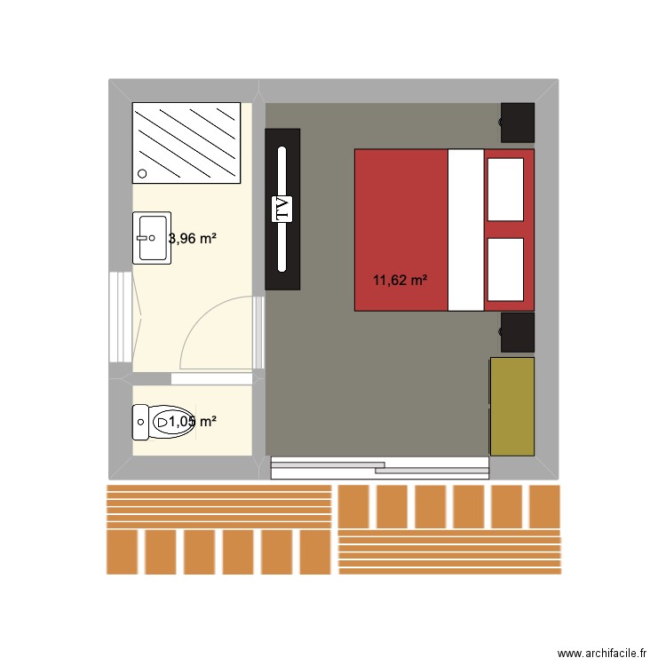 chambre chenil. Plan de 3 pièces et 17 m2