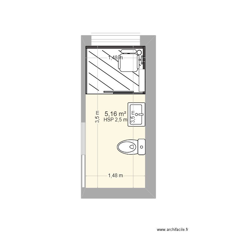 Benvenuti  SDB 20230202. Plan de 1 pièce et 5 m2