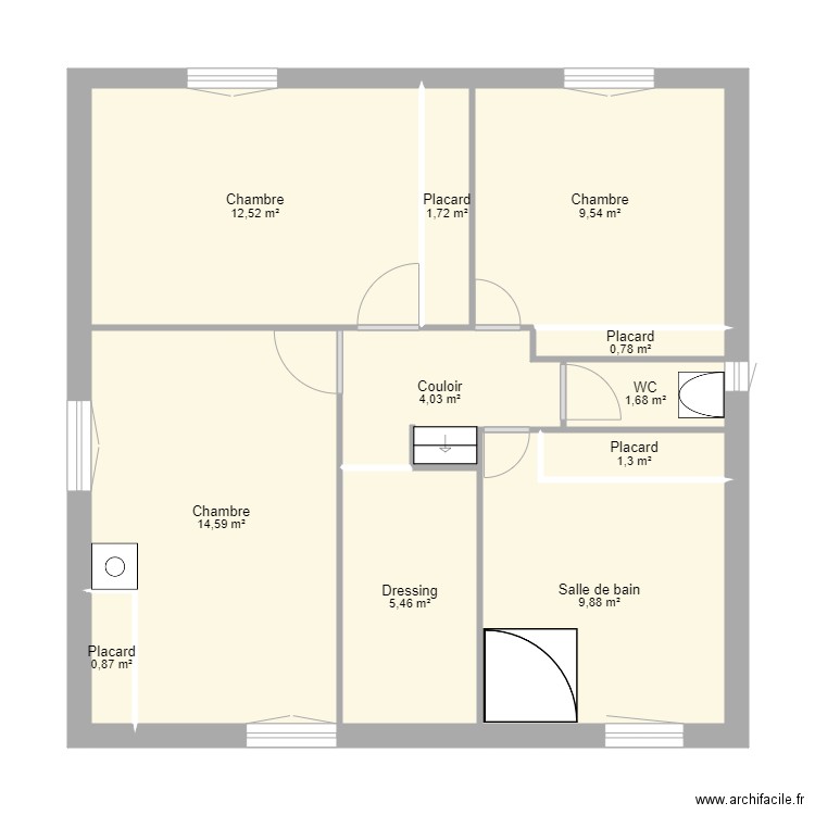 maison étage. Plan de 11 pièces et 62 m2