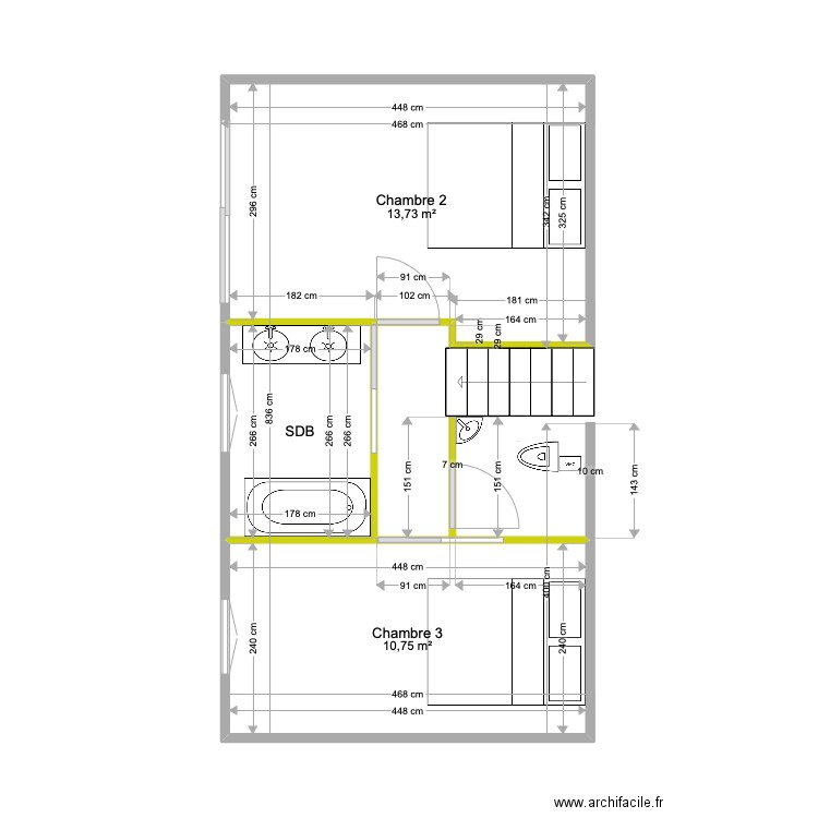 Plan étage lafargue . Plan de 3 pièces et 29 m2