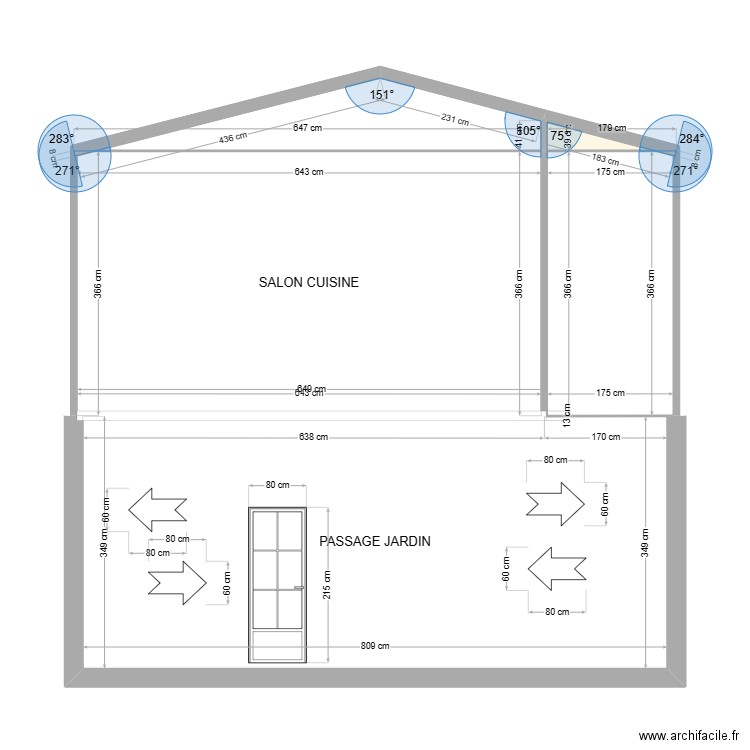 Façade EEOUEST. Plan de 5 pièces et 62 m2