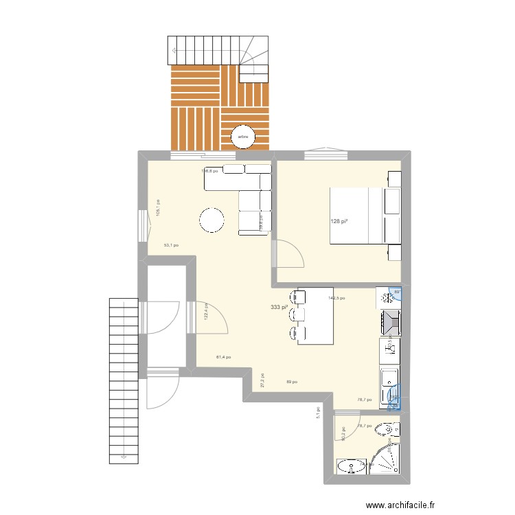 logement 4. Plan de 2 pièces et 43 m2