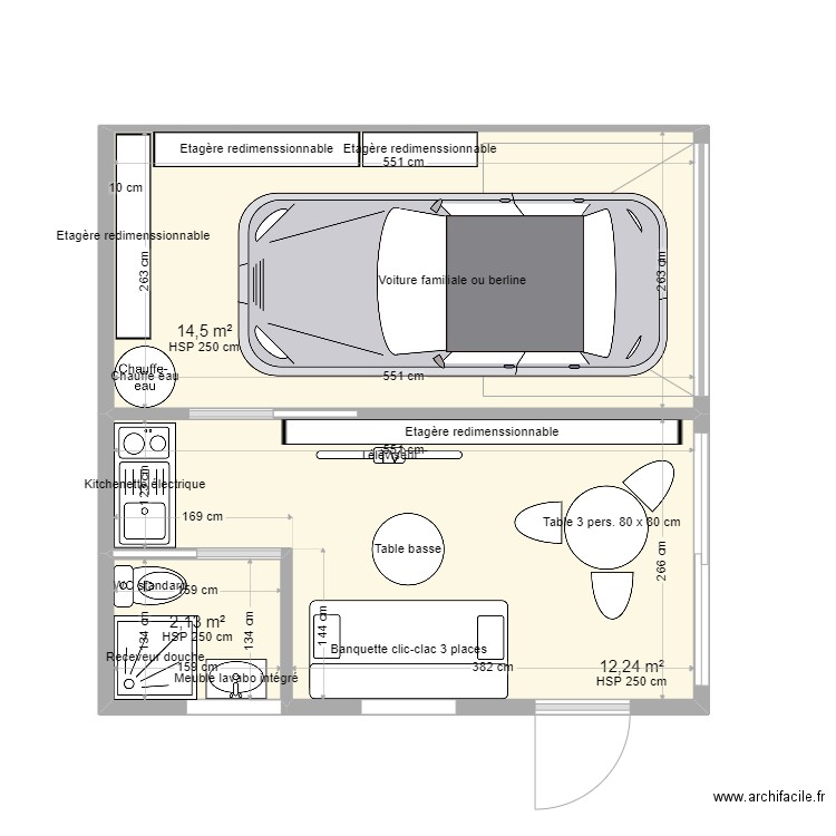 planc garage pontoise. Plan de 3 pièces et 29 m2