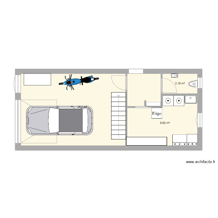 garage 1. Plan de 3 pièces et 39 m2