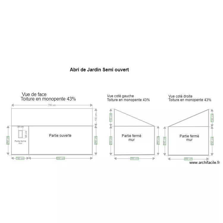 Façade abri de Jardin. Plan de Façade abri de Jardin. Plan de