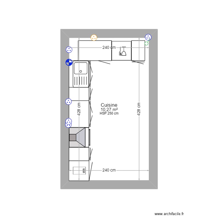 Cuisine. Plan de 1 pièce et 10 m2