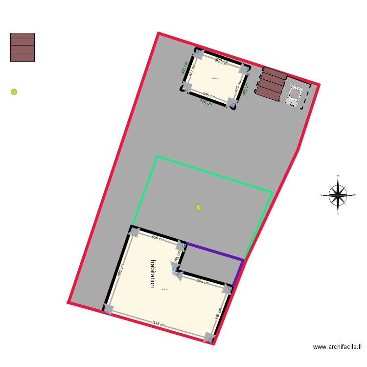 situation 2. Plan de 2 pièces et 105 m2