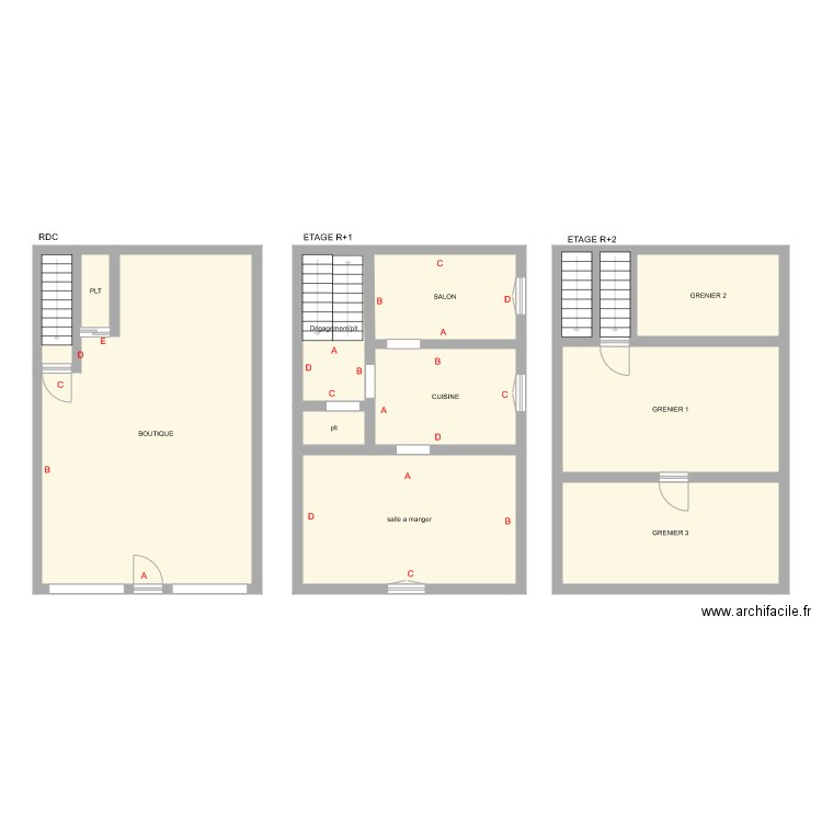 JABAUD. Plan de 13 pièces et 140 m2