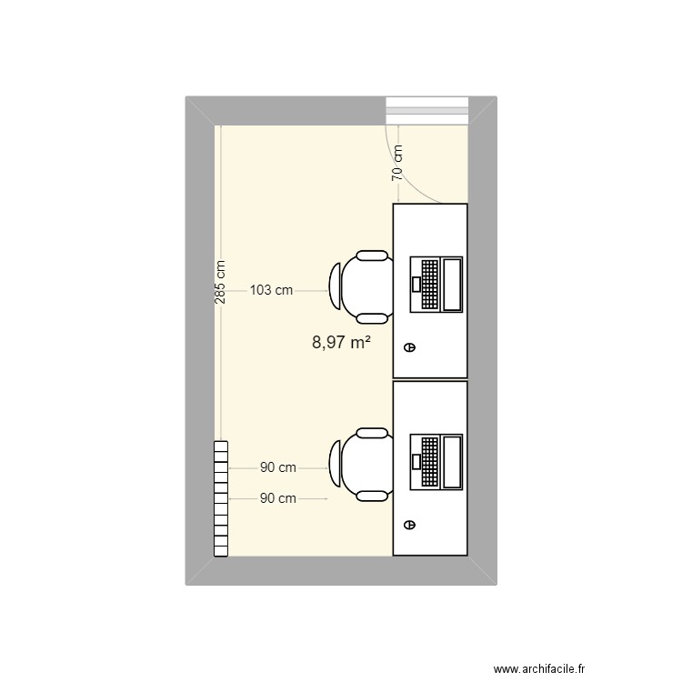 Bureau. Plan de 1 pièce et 9 m2