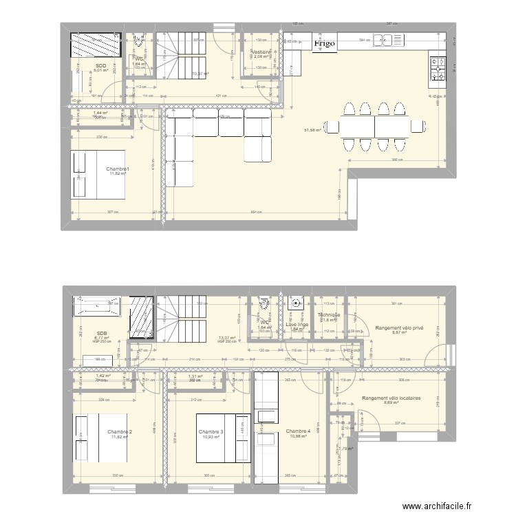 Chalet 4. Plan de 20 pièces et 165 m2