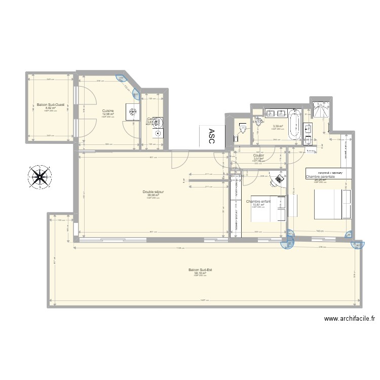 Appart1. Plan de 9 pièces et 159 m2