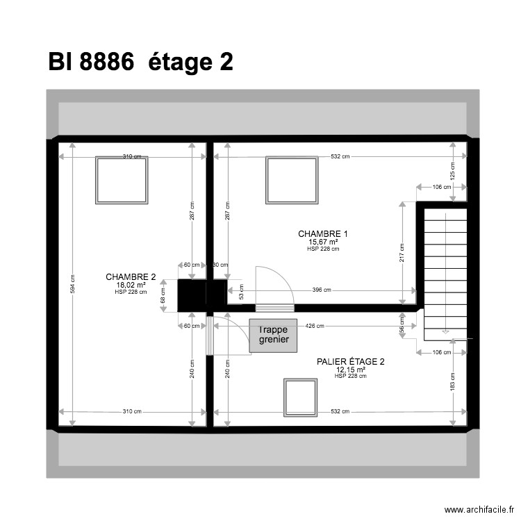 BI 88 86. Plan de 22 pièces et 248 m2