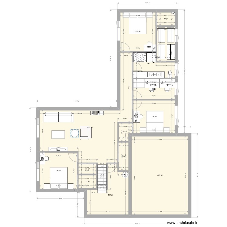 Navaro modifié brute. Plan de 13 pièces et 155 m2