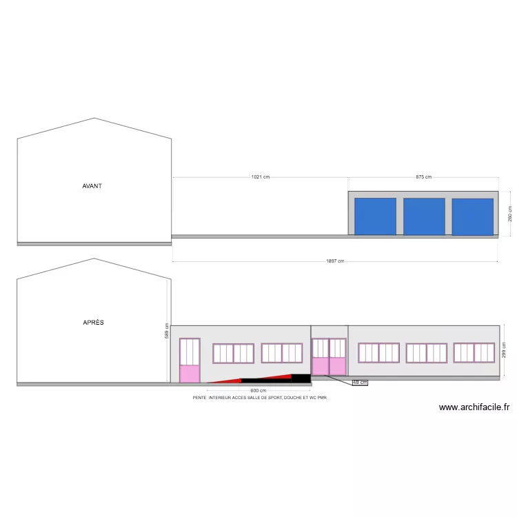 coupe de facade. Plan de 