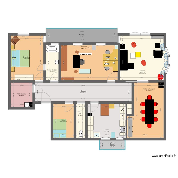 Crétêts 89 004. Plan de 13 pièces et 153 m2