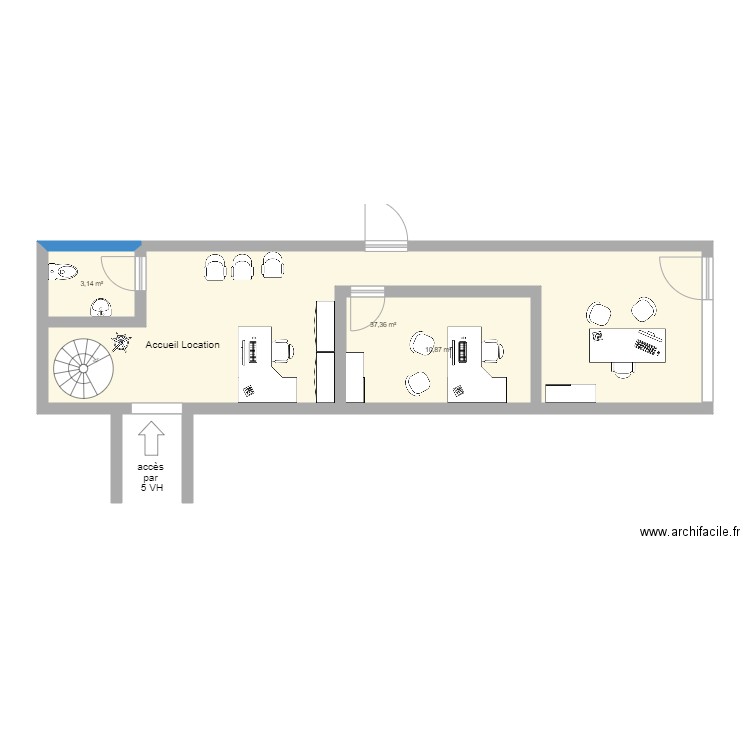 amenagement agence 3 VH dédié location. Plan de 3 pièces et 51 m2