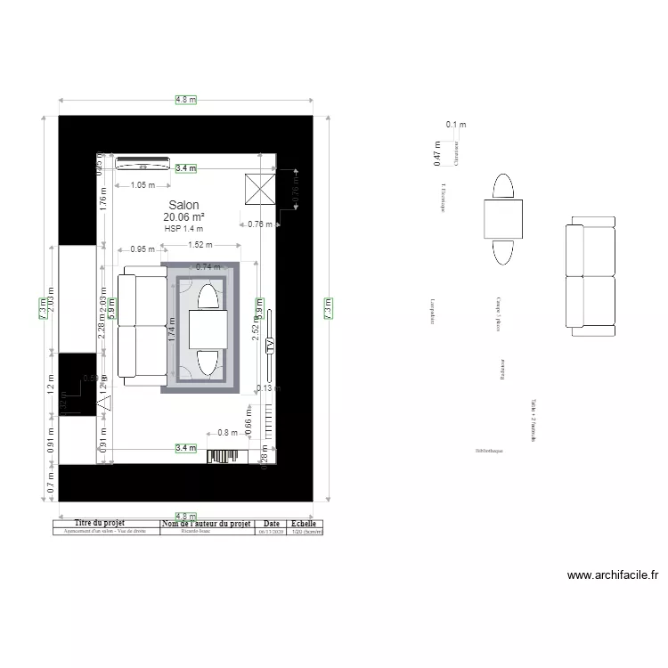 Agencement salon  Vue de droite Proposition 1. Plan de 