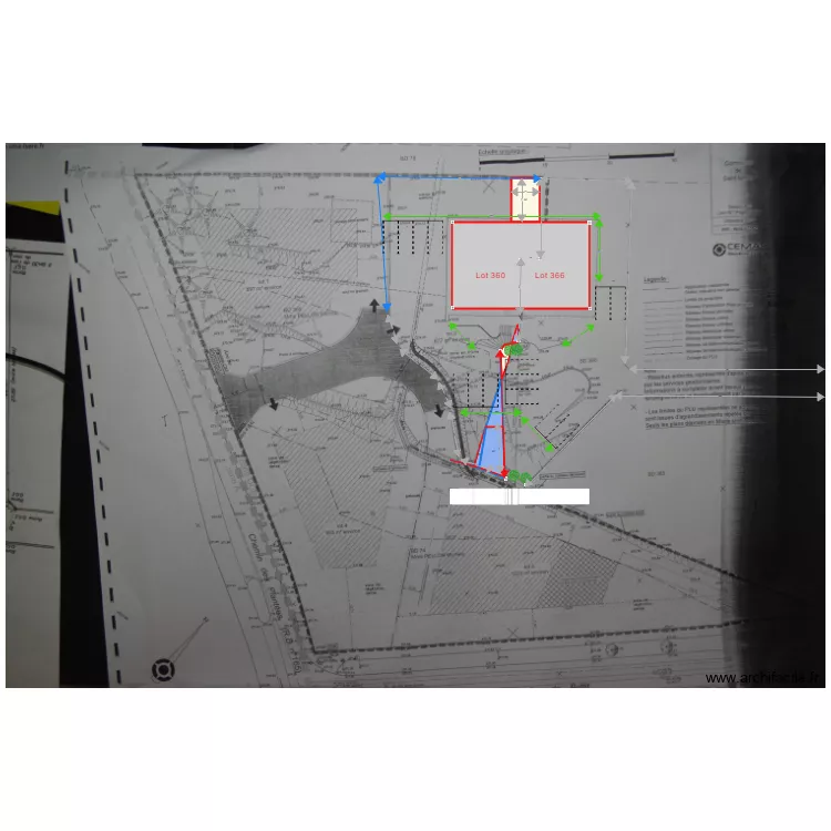plan bornage lot 366 et 360 dans lotissement ok r&eacute;partition terrain &eacute;quitable. Plan de 
