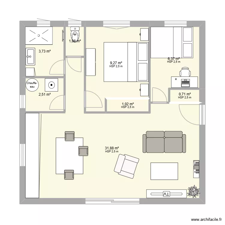 Projet 2026. Plan de 8  et 57 m²