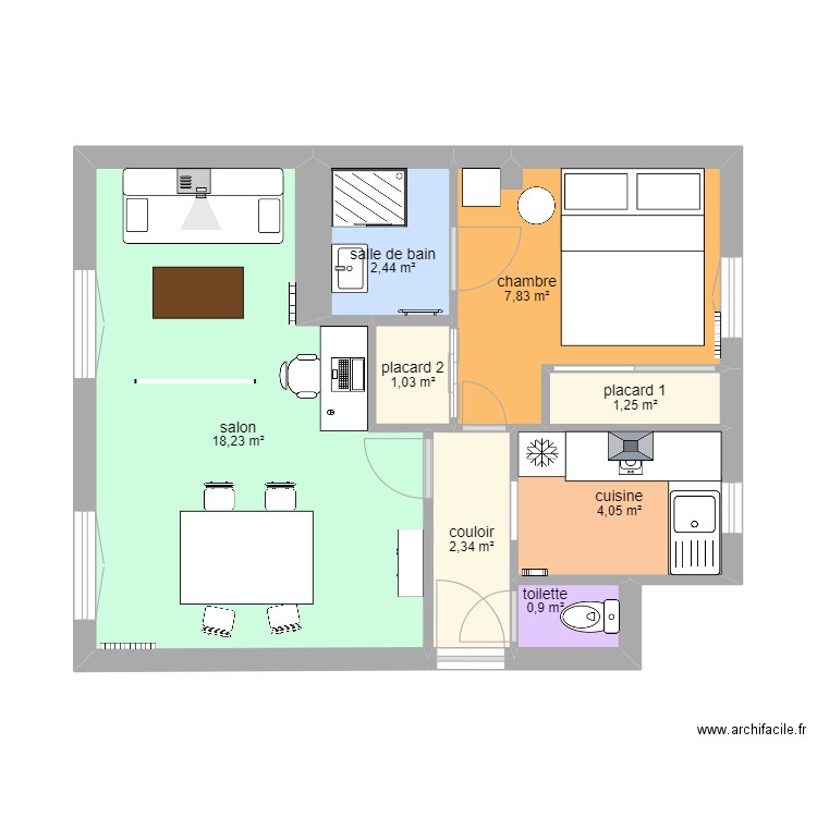 mon appartement modif 2. Plan de 8 pièces et 38 m2