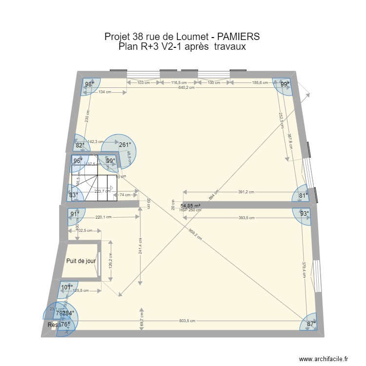 PAMIERS3 R+3 pour cotation. Plan de 3 pièces et 56 m2