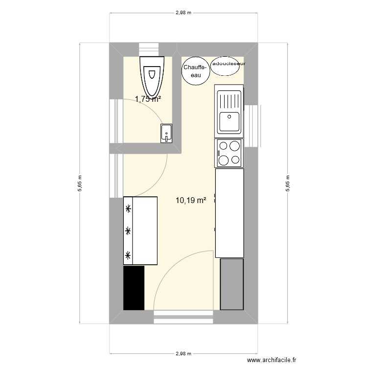 Buanderie. Plan de 2 pièces et 12 m2
