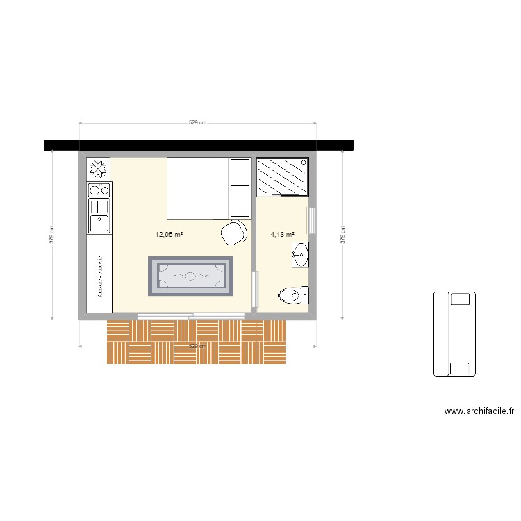 extension1. Plan de 2 pièces et 17 m2