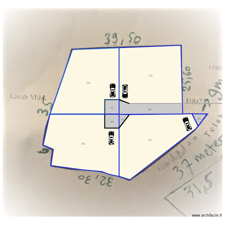 Plan division répartition chemin accès. Plan de 0 pièce et 0 m2