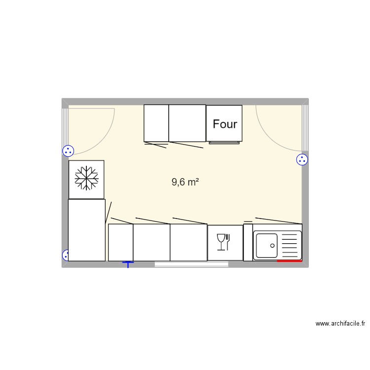 cuisine. Plan de 1 pièce et 10 m2