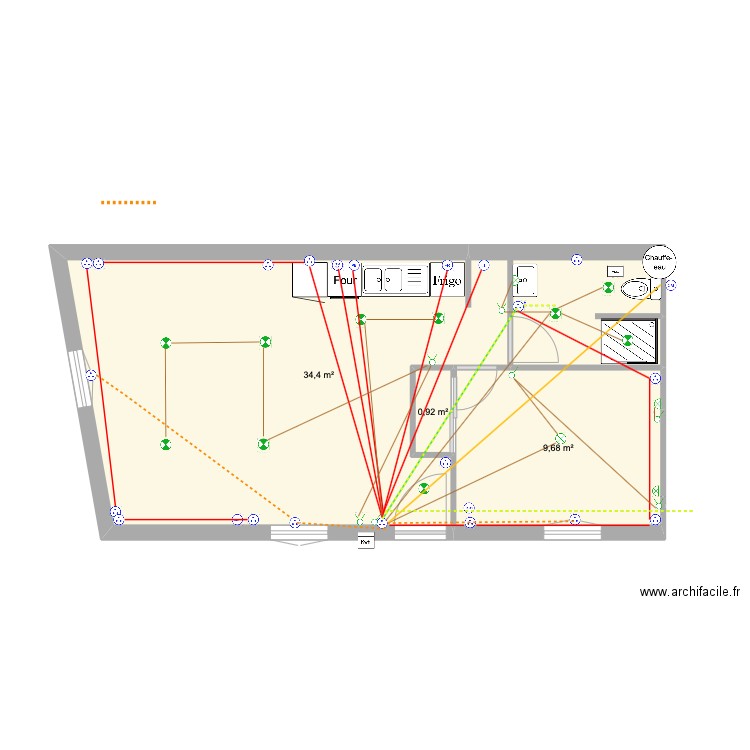 Rdc 4hdv. Plan de 3 pièces et 45 m2