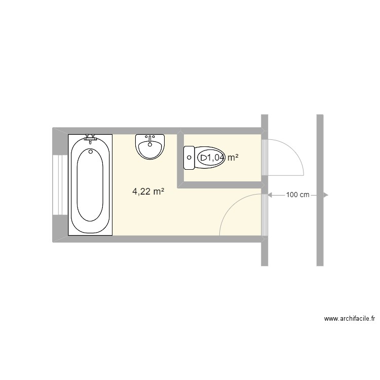 CORNUET. Plan de 2 pièces et 5 m2