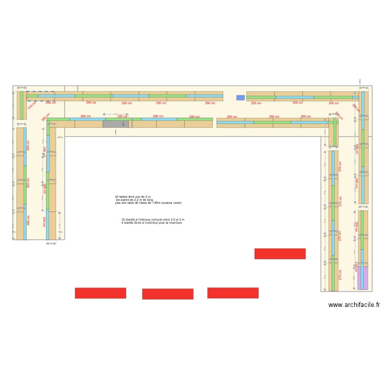 Barnum Marché de Noël 2021. Plan de 3 pièces et 193 m2