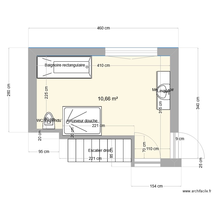 Math SdB. Plan de 1 pièce et 11 m2