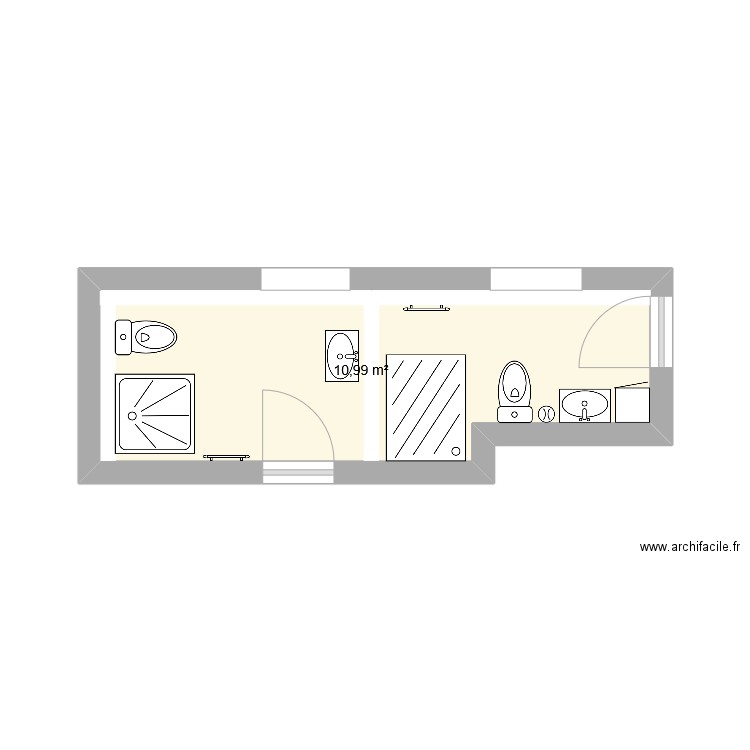 Salles de bains haut. Plan de 1 pièce et 11 m2