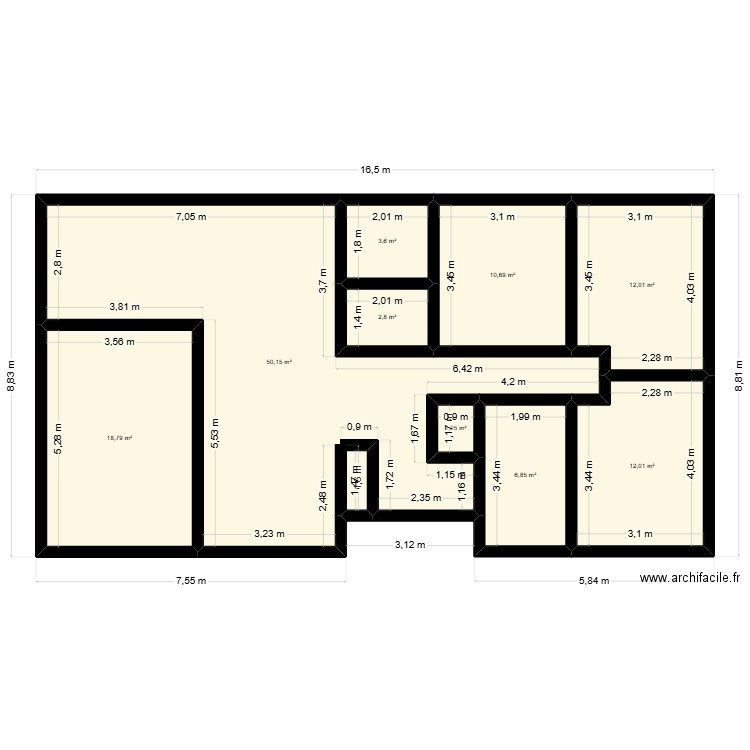 Test plan.01. Plan de 9 pièces et 118 m2
