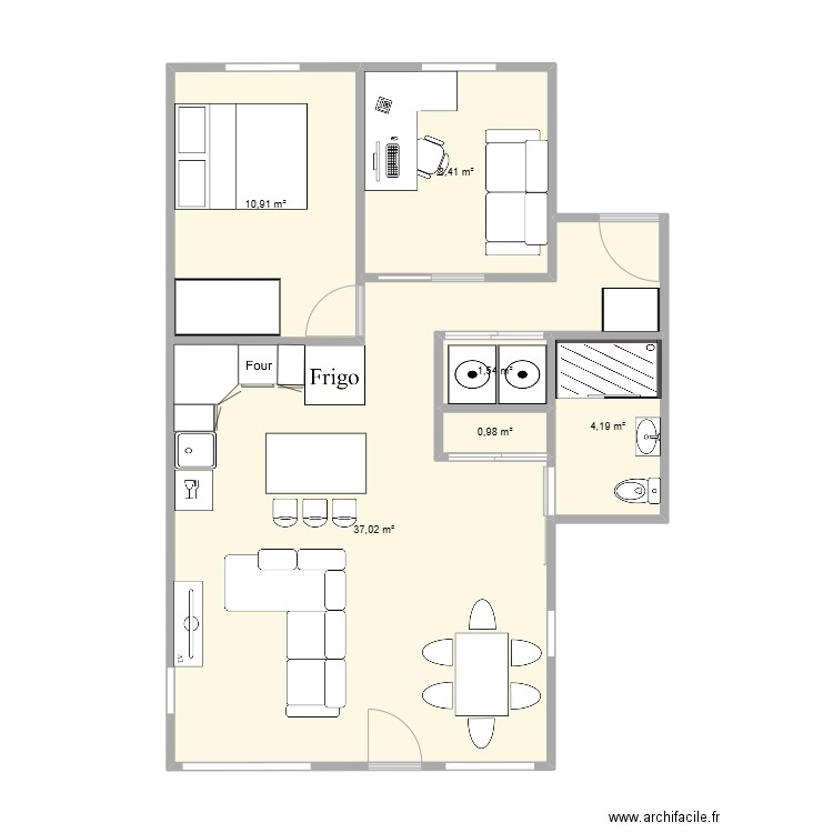 Lac. Plan de 6 pièces et 63 m2