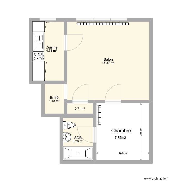 Scailquin 2G. Plan de 5 pièces et 27 m2