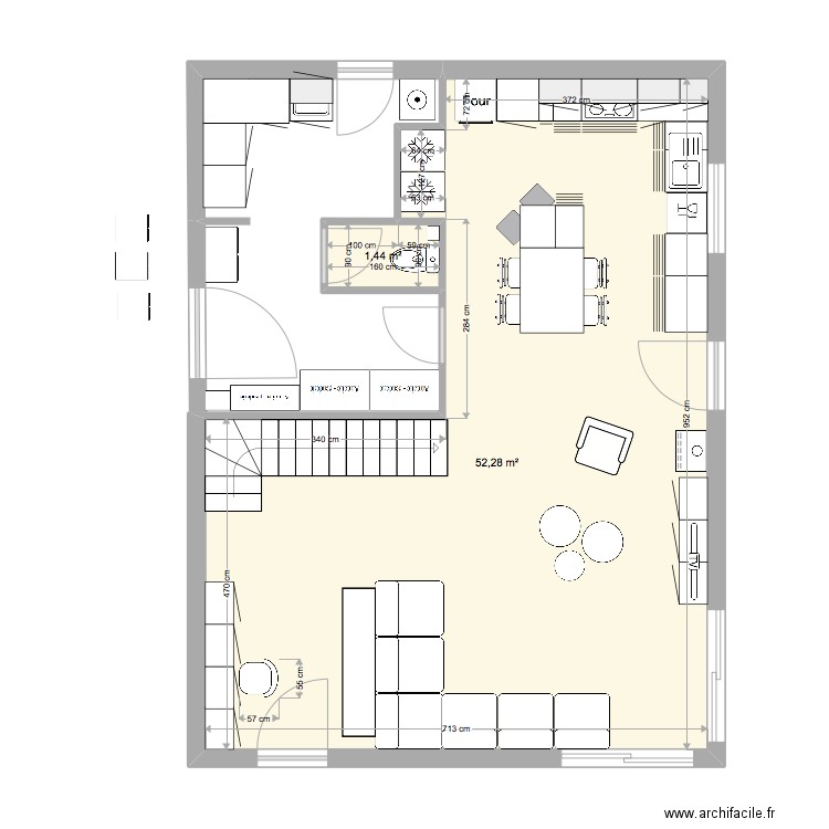 Cuisine muriel mesures. Plan de 2 pièces et 54 m2